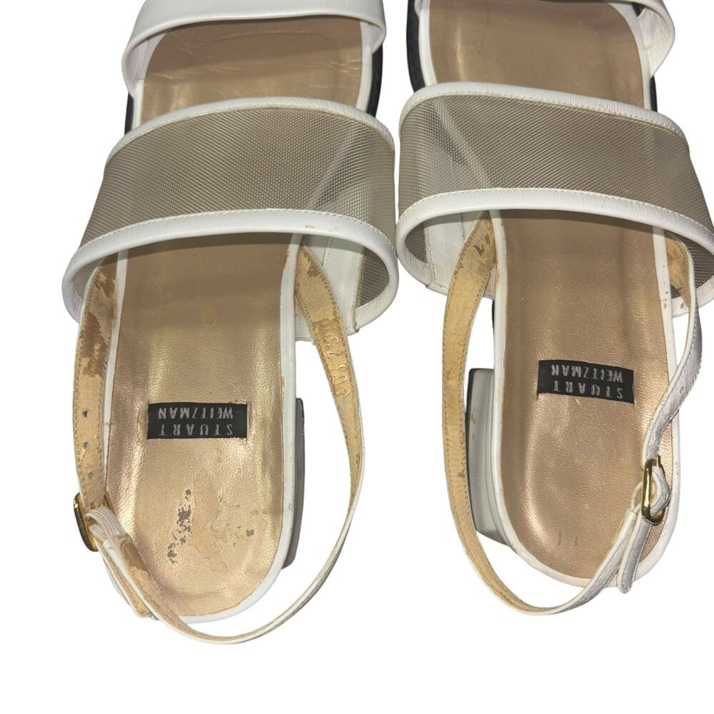 Stuart Weitzman White Y2K Stappy Mesh Sandals Women’s 6-6.5 Narrow Kitten Heel - Picture 8 of 12